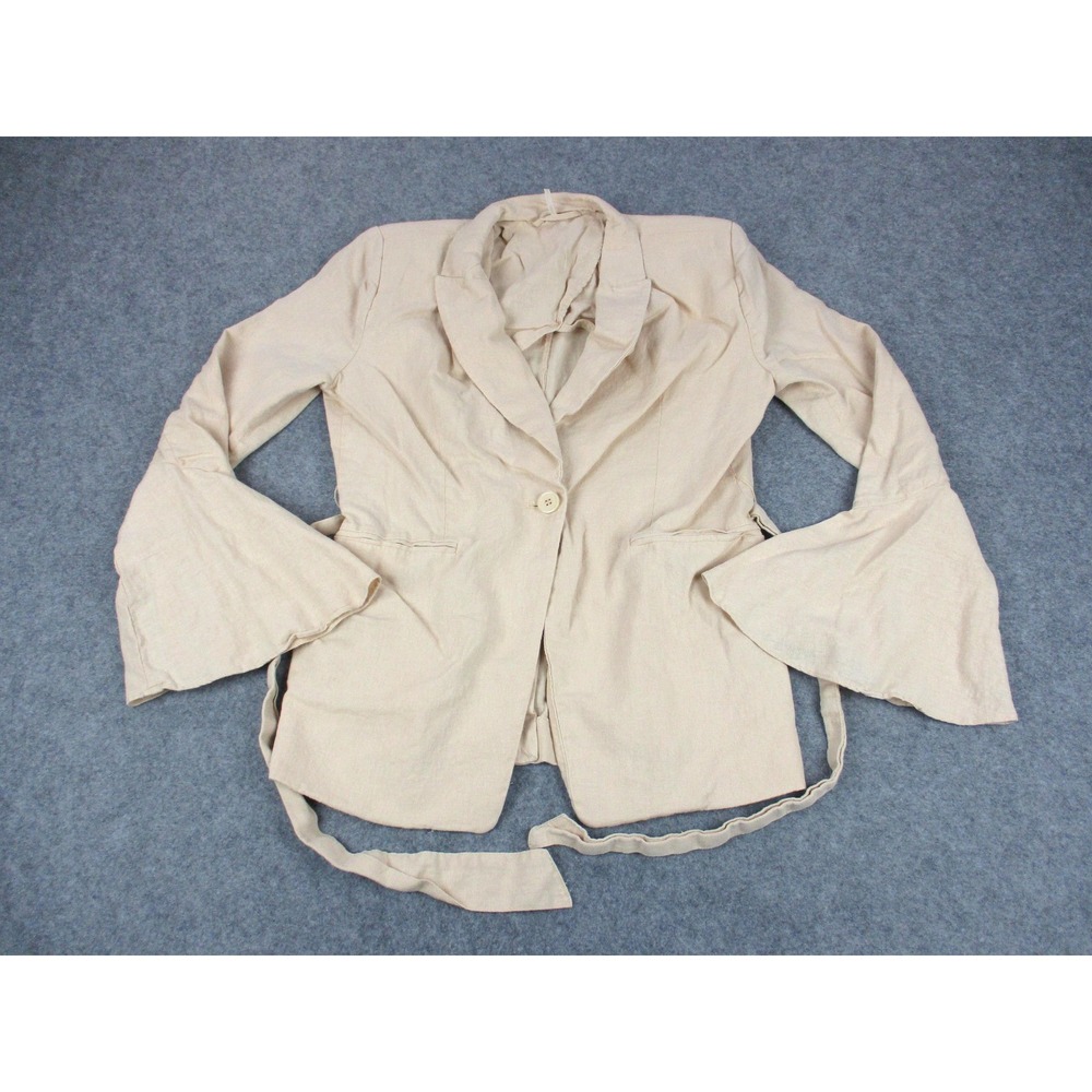 Free People Blazer Womens Large Pink Linen Tied Flared Bell Sleeve Jacket Coat